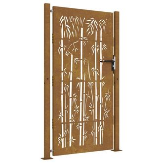Berkfield Home Garden Gate 105x205 cm Corten Steel Bamboo Design in Brown