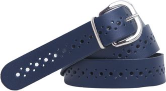 shenky Perforated Leather Belt - Width 3cm - Navy - 35 waist size