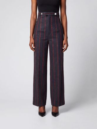 Vivienne Westwood Lauren High-Waisted Wide-Leg Trousers in Striped Wool Blend