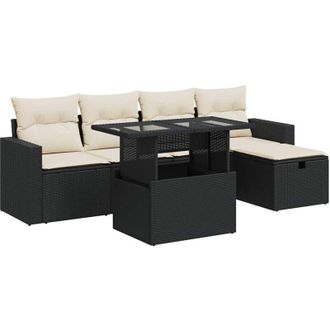 vidaXL Vidaxl - Set De Sof&aacute;s De Jard&iacute;n 6 Piezas Y Cojines Rat&aacute;n Sint&eacute;tico Negro