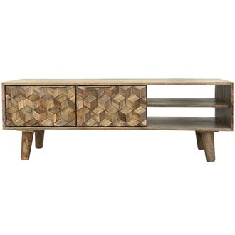Jaipur Furniture Geometric TV Unit - Mango Wood - L35 x W118 x H41 cm - Mango Light Finish in Brown