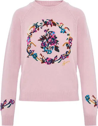Barrie Floral Intarsia Cashmere Sweater - Pink