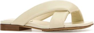 Bottega Veneta Womens Ivory Leather Riva Slippers Seasalt Flat Shoes