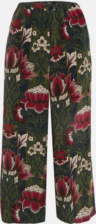 Max Mara Green Floral Print Silk Wide-Leg Pants