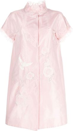 Shiatzy Chen silk embroidered ruffle-trim coat - women - Mulberry Silk/Silk - 40 - Pink