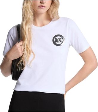 Michael Kors Logo Charm Cotton Jersey T-Shirt - Dames - T-shirts - Wit - M - Katoen - Tops
