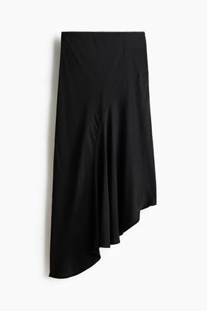 H&M Asymmetric Satin Skirt in Black at Nordstrom, Size Xx-Large