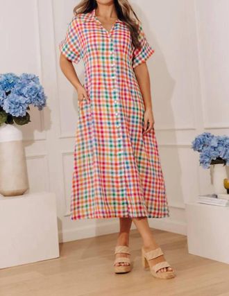 THML Clothing Gingham Midi Dress In Multi