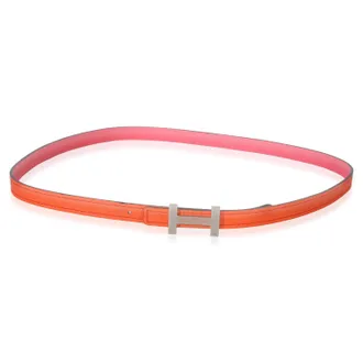 Herm&egrave;s Mens Rose Azalee Epsom Orange Poppy Swift Focus Belt Phw 80-32 Leather
