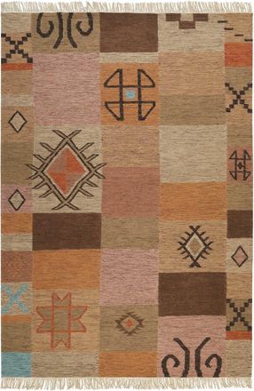 Green Looop Alfombra de algodón y lana, tejida a mano, tonos de marrón 80x150