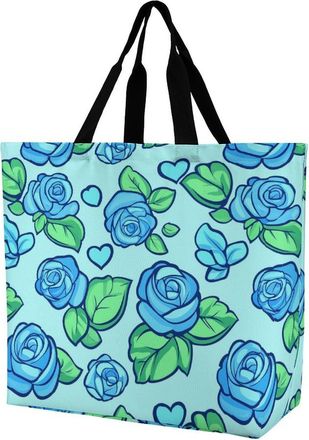 Generic Penis Rose Flower Print Reusable Shopping Bags One Shoulder Grocery Tote Bag Waterproof Big Purse for Work Travel