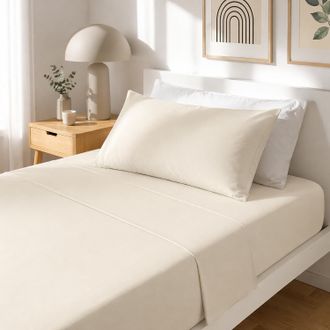 KASANOVA Completo letto 1 piazza e mezza cotone tinta unita burro