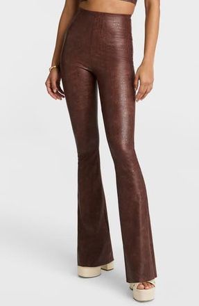 Commando Animal Print Faux Leather Flare Leg Pants in Brown Croc at Nordstrom Rack, Size X-Small