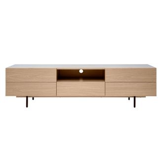 Miliboo Miliboo - Mueble Tv De Dise&ntilde;o Con Armarios De Madera De Roble Claro Y Metal Negro 180 Cm Alaska
