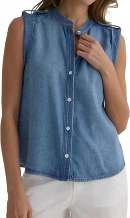 Bella Dahl Roll Sleeve Tabs Button Up Top In Amalfi Blue