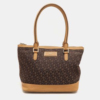 DKNY Dkny Brown Canvas And Leather Totes Bag