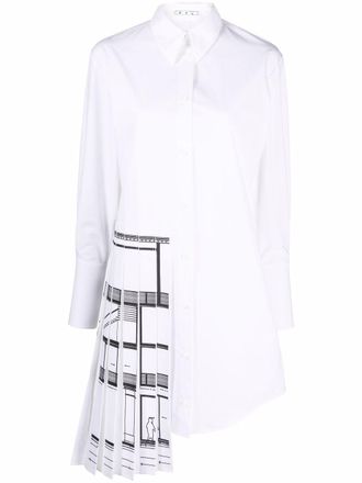 Off-white pleated-panel shirt dress - women - Cotton - 38
