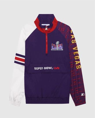 Starter Mens Super Bowl Lviii Nylon Elite Half-Zip Pullover Jacket In Violet