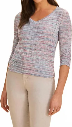 FDJ 3/4 Sleeve V-Neck Top In Indigo Spacedye