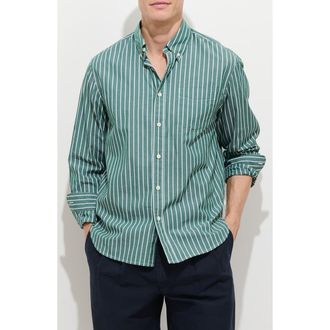 Alex Mill Mill Thing Stripe Button-Down Shirt in Cypress /Ivory at Nordstrom, Size Xx-Large