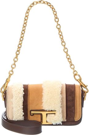 Tod's T Timeless Suede & Shearling Shoulder Bag