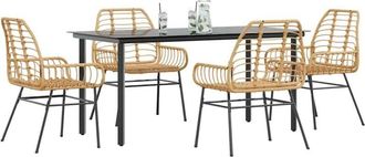 vidaXL Juego De Comedor Jard&iacute;n 5 Piezas Rat&aacute;n Sint&eacute;tico Marr&oacute;n Vidaxl