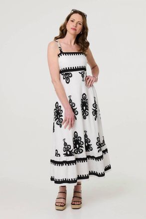 Papillon Border Maxi Dress In Black/white