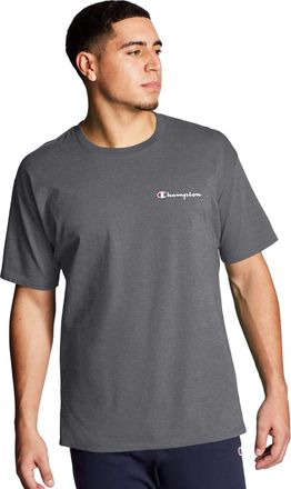 Champion Mens, Classic Graphic, Soft and Comfortable T-Shirts Logo (Reg. Or Big & Tall), Granite Heather-Left Chest Script, XL