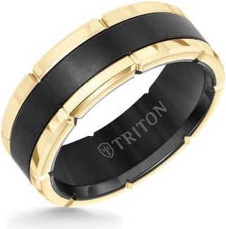 Triton 8MM Tungsten Carbide Ring with Flat Brushed Center and Link Edge in Yellow at Nordstrom, Size 12.5