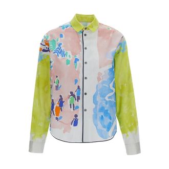 Rohka Shirts, female, Multicolor, Size: L Watercolor-Print Cotton Shirt