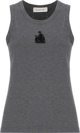 Lanvin Grey Beaded Embroidered Cotton Tank Top