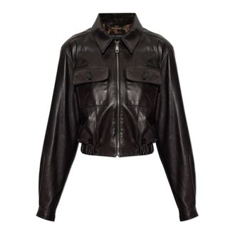 Dolce & Gabbana Leren jas met zakken - Dames - Jassen - Bruin - Maat: L Leer
