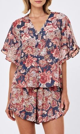 Papinelle Sleepwear Ella Frill Cotton & Silk Short Pajamas in Blue Indigo at Nordstrom, Size X-Small