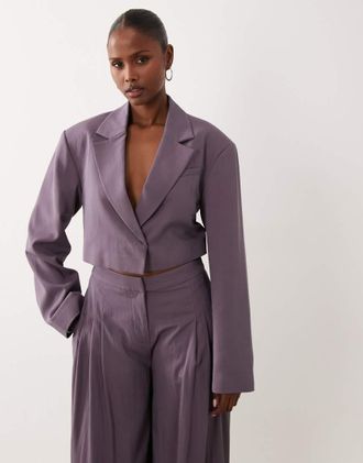 Asos Blazer sartoriale drappeggiato allacciato in vita color malva in coordinato-Marrone