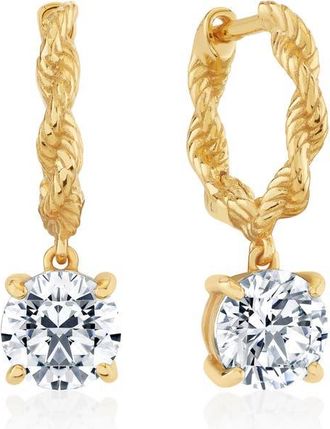 Crislu Brilliant Cut Cubic Zirconia Drop Twisted Huggie Hoop Earrings in 18Kt Yellow Gold /Clear Stone at Nordstrom