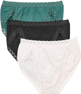 Natori Bliss French Cut 3-Pack Womens Underwear Aspen Green/Coconut/Black : M (Womens 10-12), Cotton/Lace/Lycra