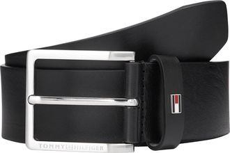 Tommy Hilfiger Lederg&uuml;rtel TOMMY HILFIGER OLIVER 4.0 cm breit, Herren, Gr. 80, schwarz, Rindsleder, unifarben, G&uuml;rtel Lederg&uuml;rtel, Gr&ouml;ssenverstellbar, Markenlogoembl