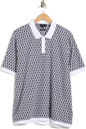 Ted Baker Hamish Geo Print Short Sleeve Polo in Medium Blue at Nordstrom Rack, Size 6(Xxl)