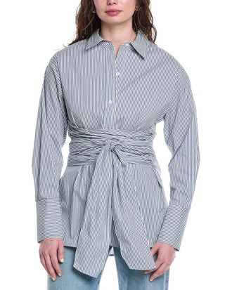 Rebecca Taylor Stripe Poplin Wrap Blouse