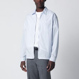 Prada White and light blue striped zip-up shirt