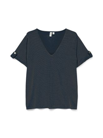 Vero Moda Kurzarmshirt VERO MODA VMBAILEY S/S V-NECK T-SHIRT JRS BTQ GA, Damen, Gr. XS, blau (navy blazer stripes:gold lurex, button), Jersey, Obermaterial: 75%