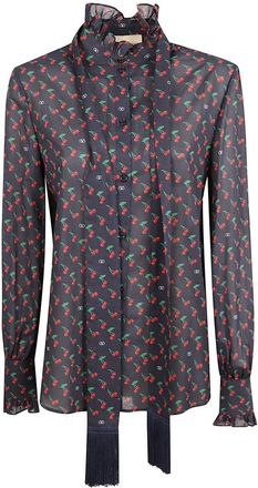 Valentino Garavani Kersenprint Ruche Manchetten Shirt - Dames - Blouses - Veelkleurig - S - Overhemden