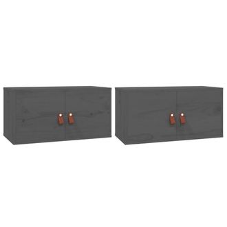 Berkfield Home Wall Cabinets 2 pcs Grey 60x30x30 cm Solid Wood Pine | Size: 60 x 30 x 30 cm