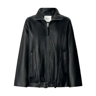 Pepe Jeans London Jassen, Dames, Zwart, S, Leer, Leren Jassen
