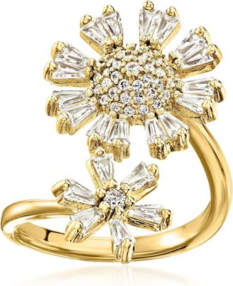 Ross-Simons CZ Double-Flower Bypass Ring in 18kt Gold Over Sterling