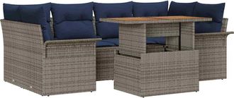 vidaXL Conjunto De Sof&aacute; De Jard&iacute;n 7 Uds. Gris Y Azul Marino Vidaxl