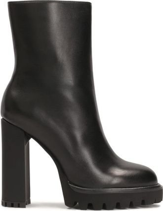 Kazar Minimalistische zwarte laarzen met hoge hak en plateauzool. Dit product valt klein uit. - Dames - Laarzen met Hak - Zwart - 37 EU - Leer - Schoenen