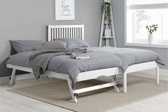 Birlea White Wood Guest Bed 2 mattresses Buxton Trundle Frame Hideaway Stop Over | Size: Single