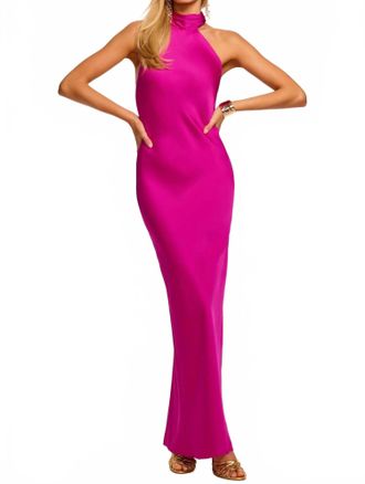 Ramy Brook Tatiana High Neck Gown In Fiesta Pink
