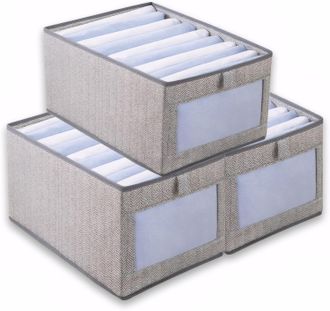 OEM Juego De 3 Cajas De Almacenamiento Plegables De Tela Con Ventanas Transparentes Para Guardar Ropa (gris, 36 X 25 X 20 Cm)
